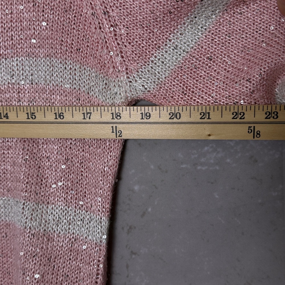 Avalin Women's Large Pink White Striped Sequin Knit Sweater 3/4 Sleeve - Picture 6 of 7